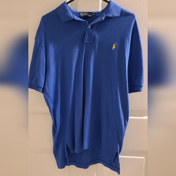Ralph Lauren Polo Shirt Men Blue Medium Plain Pony Short Sleeve Collared Golf - Picture 2 of 3